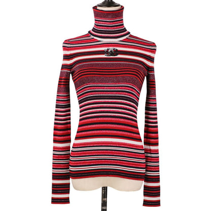 Chanel Sequin CC Logo Turtleneck Border Knit Sweater 36 Red — view 2