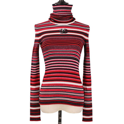 Chanel Sequin CC Logo Turtleneck Border Knit Sweater 36 Red