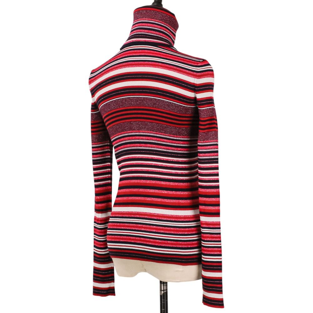 Chanel Sequin CC Logo Turtleneck Border Knit Sweater 36 Red — view 6