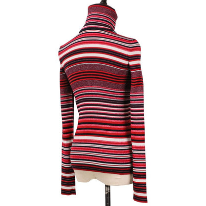 Chanel Sequin CC Logo Turtleneck Border Knit Sweater 36 Red — view 6
