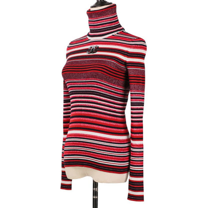 Chanel Sequin CC Logo Turtleneck Border Knit Sweater 36 Red — view 3