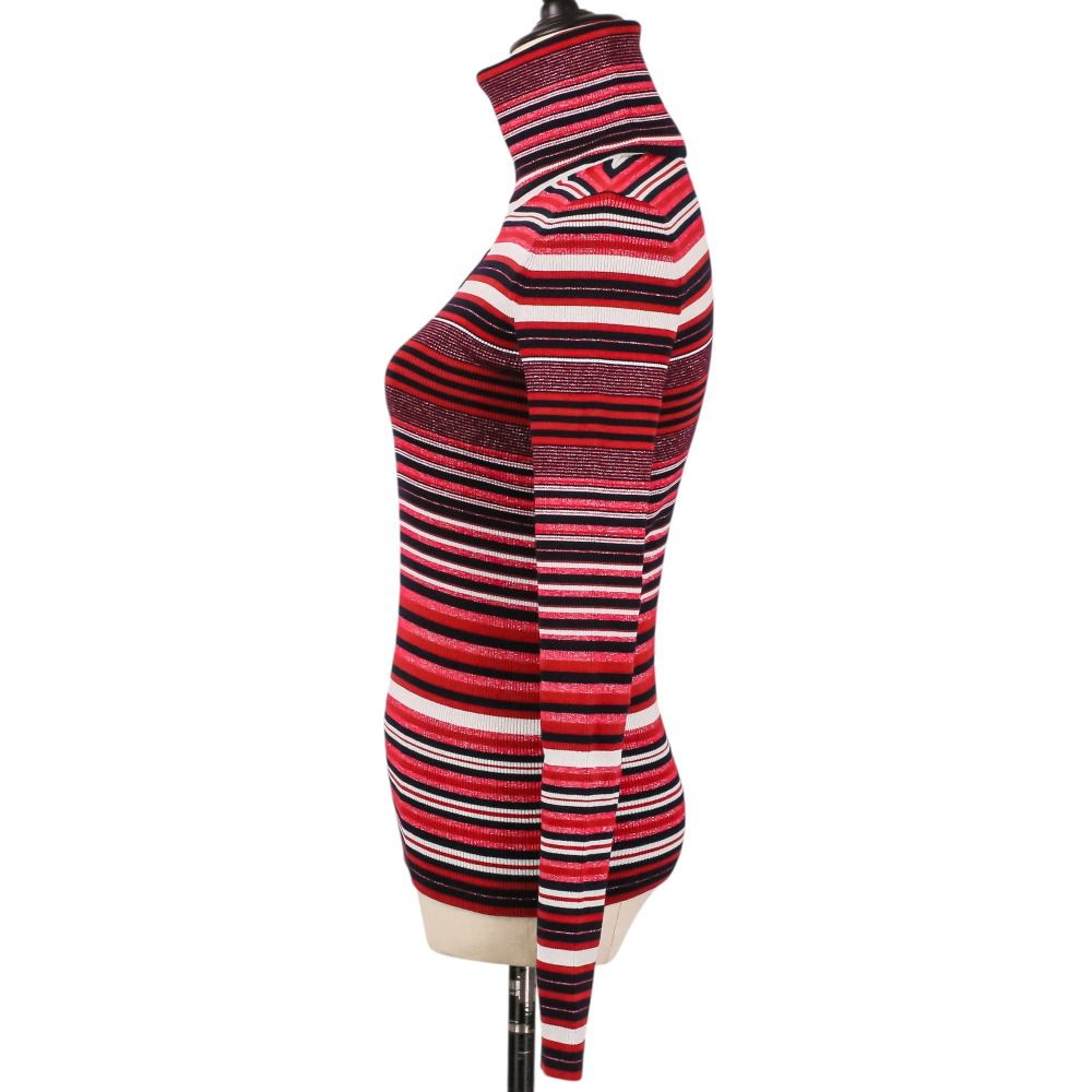 Chanel Sequin CC Logo Turtleneck Border Knit Sweater 36 Red — view 4