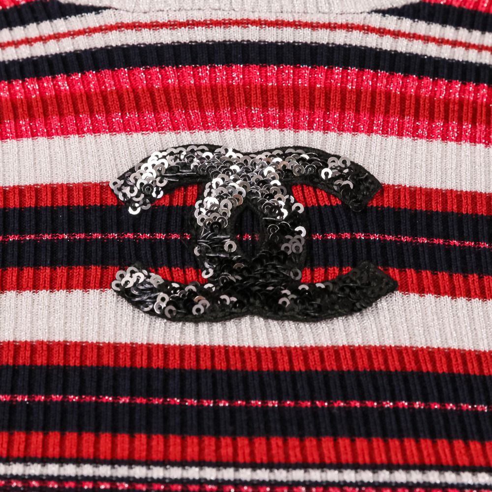 Chanel Sequin CC Logo Turtleneck Border Knit Sweater 36 Red — view 7