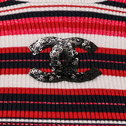 Chanel Sequin CC Logo Turtleneck Border Knit Sweater 36 Red — view 7