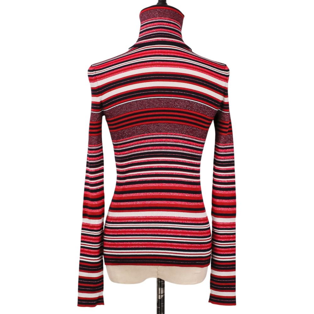 Chanel Sequin CC Logo Turtleneck Border Knit Sweater 36 Red — view 5