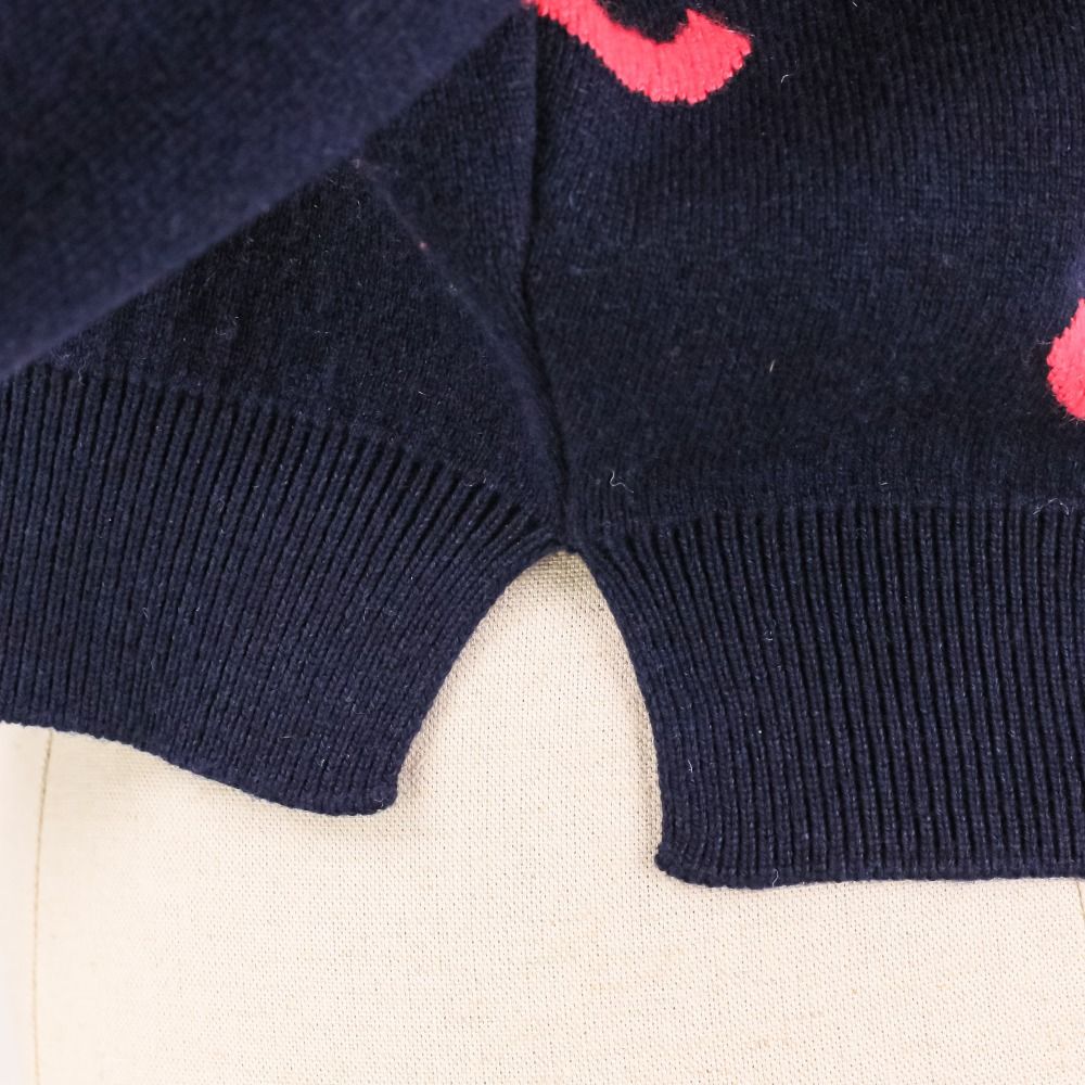 Chanel CC Logo Cashmere Blend Cropped Knit Sweater 34 Navy Pink — view 6
