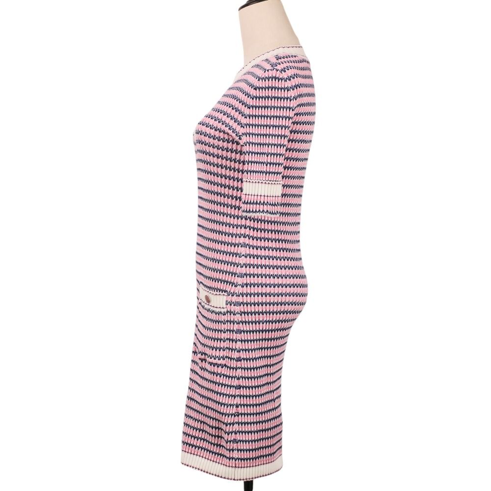 Chanel CC Logo Knit Half Sleeve Knee Length Dress 36 Pink Navy — view 3