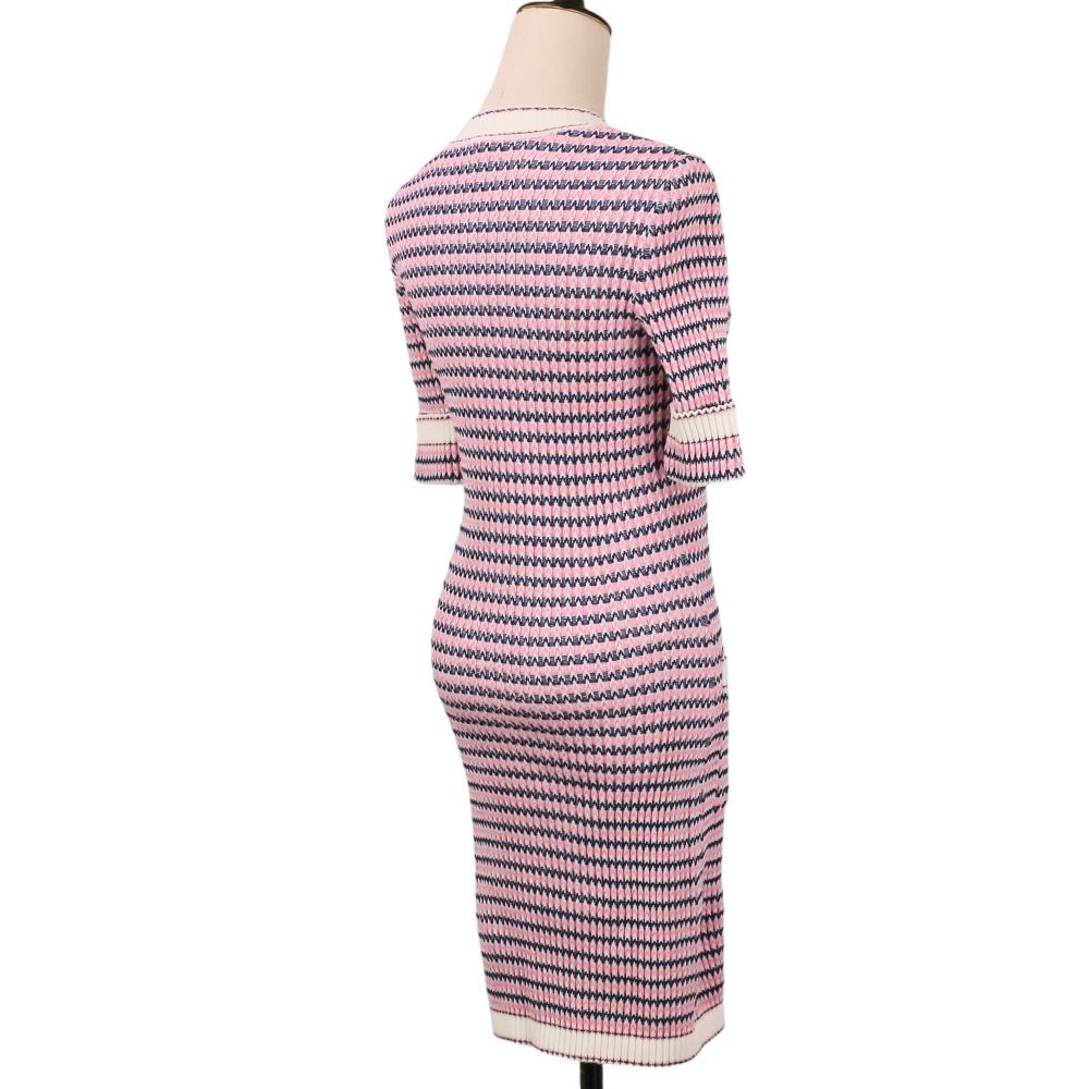 Chanel CC Logo Knit Half Sleeve Knee Length Dress 36 Pink Navy — view 5