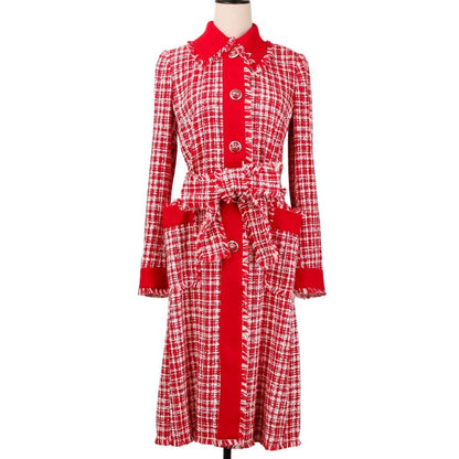 Dolce & Gabbana Crown Button Tweed Belted Coat 36 Red White
