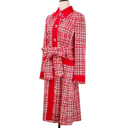 Dolce & Gabbana Crown Button Tweed Belted Coat 36 Red White — view 2