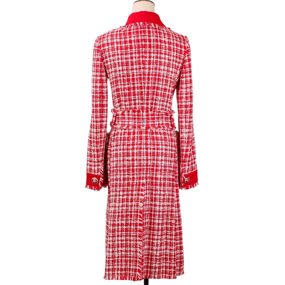 Dolce & Gabbana Crown Button Tweed Belted Coat 36 Red White — view 4