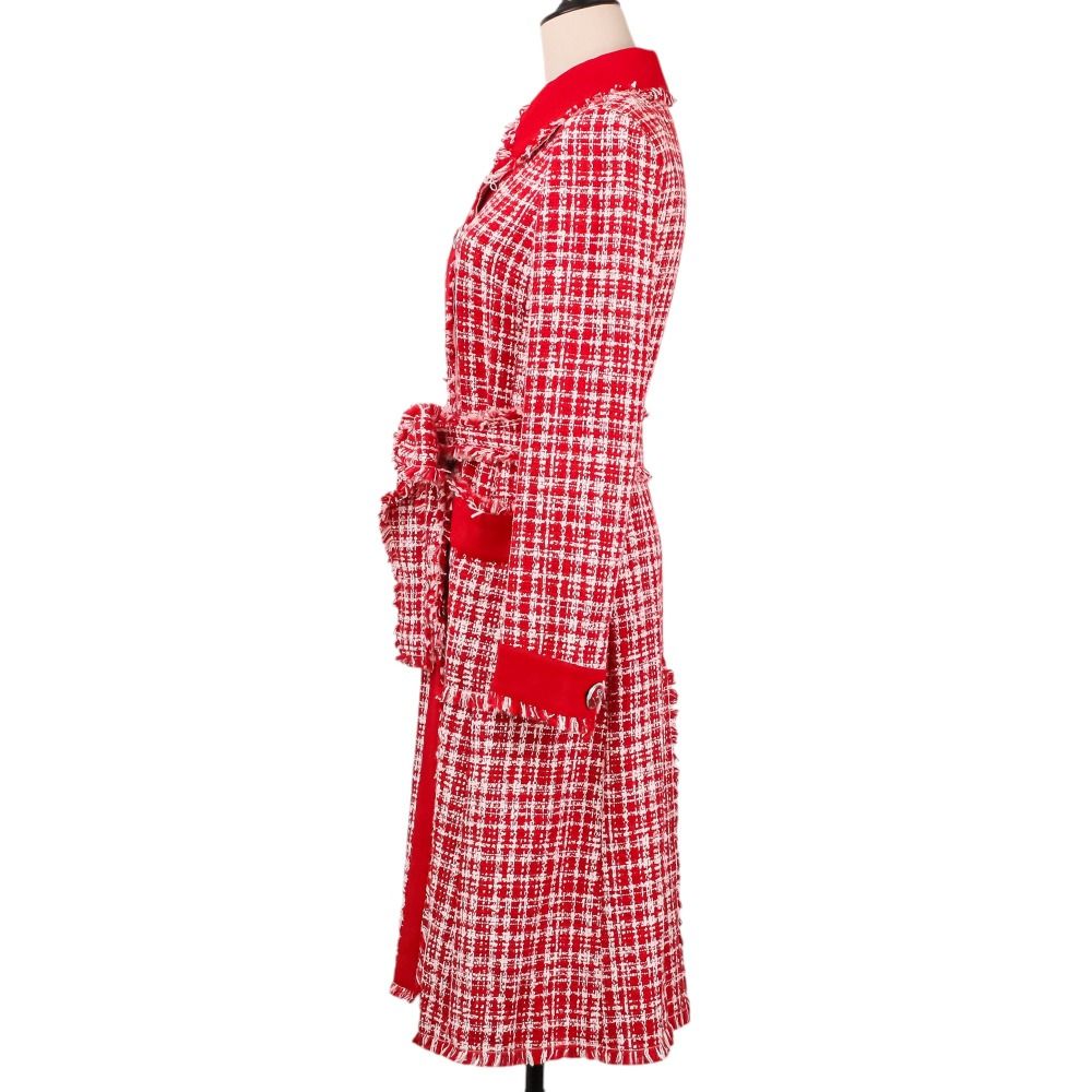 Dolce & Gabbana Crown Button Tweed Belted Coat 36 Red White — view 3
