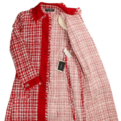 Dolce & Gabbana Crown Button Tweed Belted Coat 36 Red White — view 6