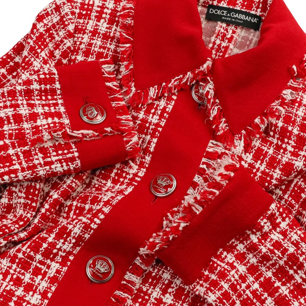 Dolce & Gabbana Crown Button Tweed Belted Coat 36 Red White — view 8