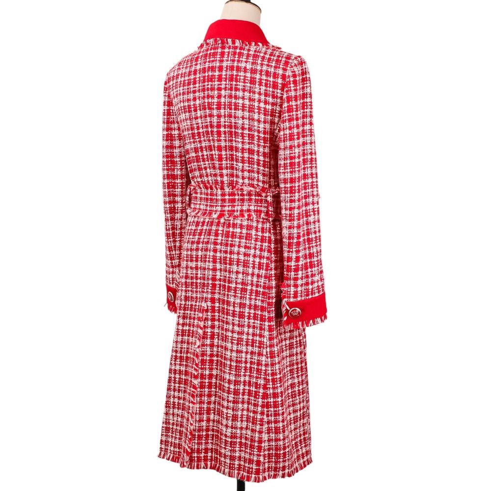 Dolce & Gabbana Crown Button Tweed Belted Coat 36 Red White — view 5