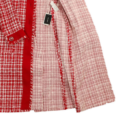Dolce & Gabbana Crown Button Tweed Belted Coat 36 Red White — view 7