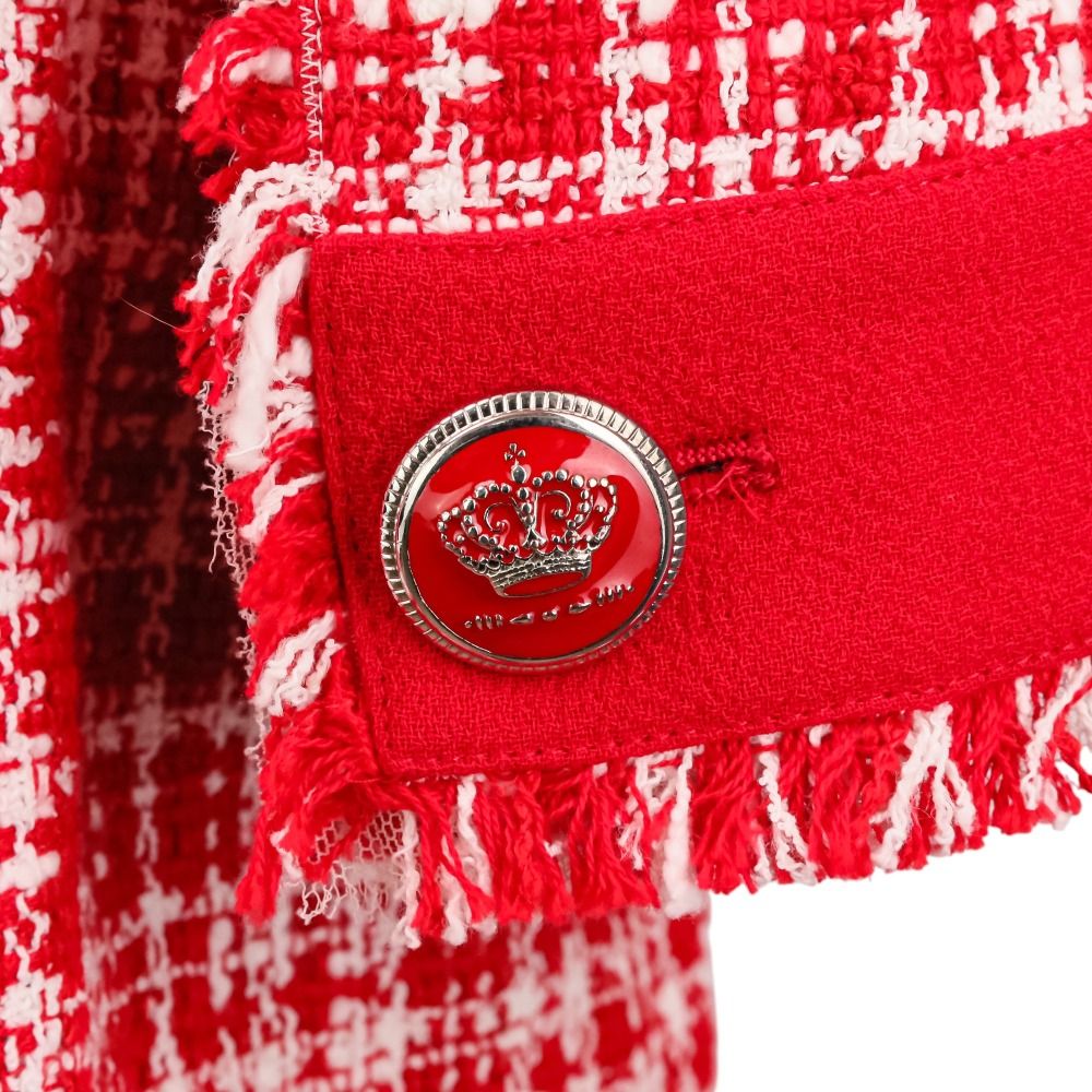 Dolce & Gabbana Crown Button Tweed Belted Coat 36 Red White — view 9