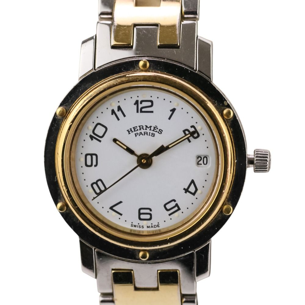 Hermes Clipper Quartz Watch White Dial Silver Color Gold