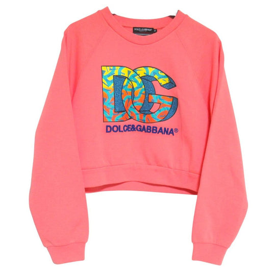Dolce & Gabbana Logo Detail Print Cropped Jersey Sweatshirt 36 Pink