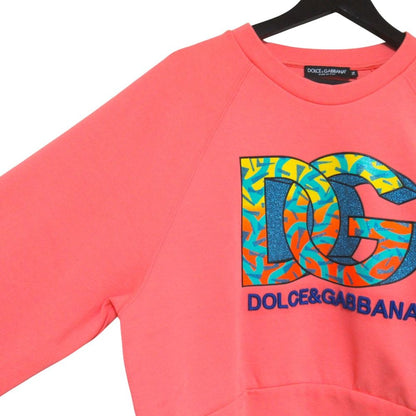 Dolce & Gabbana Logo Detail Print Cropped Jersey Sweatshirt 36 Pink — view 3