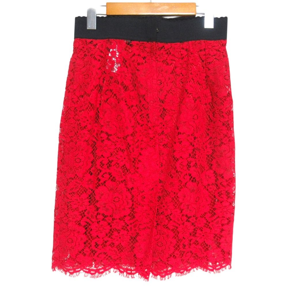 Dolce & Gabbana Knee Length Flower Lace Skirt 40 Red Black — view 2