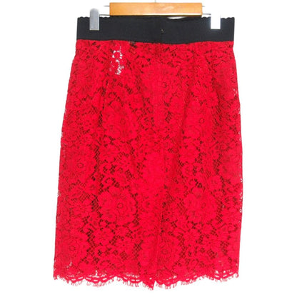Dolce & Gabbana Knee Length Flower Lace Skirt 40 Red Black — view 2