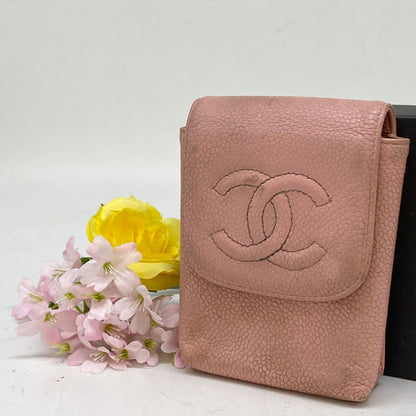 Chanel Cigarette Case CC Logo Caviar Leather Pouch Pink — view 3