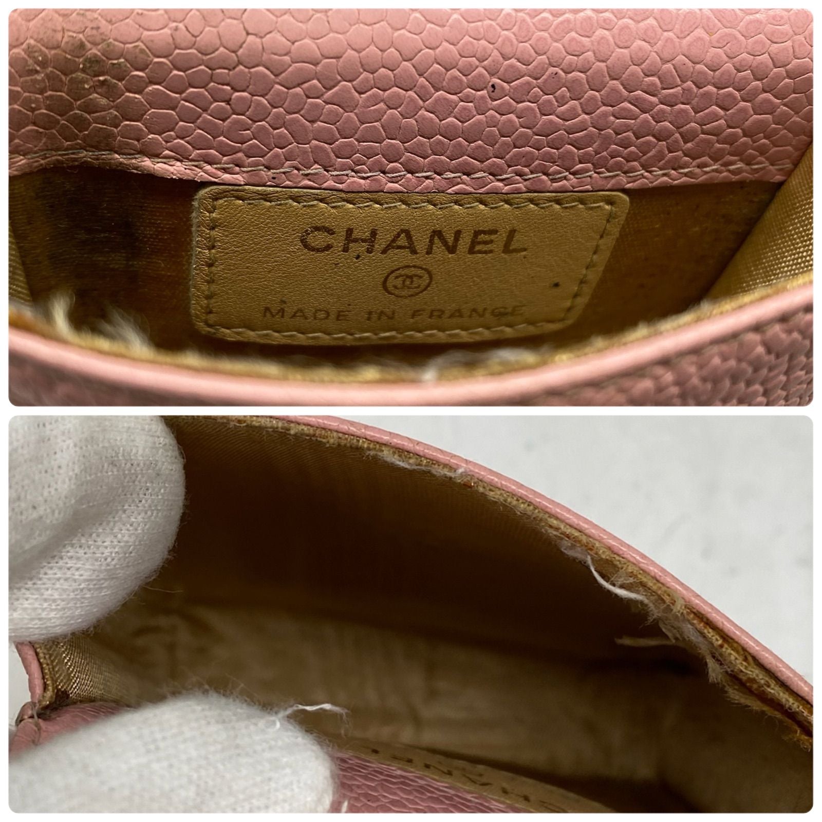 Chanel Cigarette Case CC Logo Caviar Leather Pouch Pink — view 7