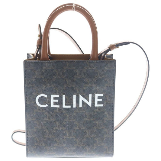Celine Triomphe Vertical Cover Mini Shoulder Bag Mini Tote Brown Leather Gold