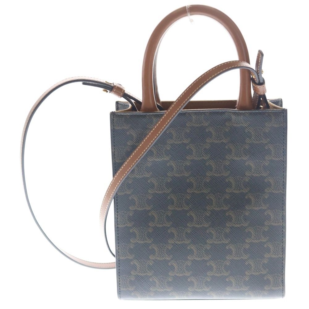 Celine Triomphe Vertical Cover Mini Shoulder Bag Mini Tote Brown Leather Gold — view 2