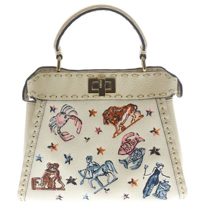 Fendi Peekaboo Astrology Shoulder Bag White Ivory Leather Canvas Gold — view 2