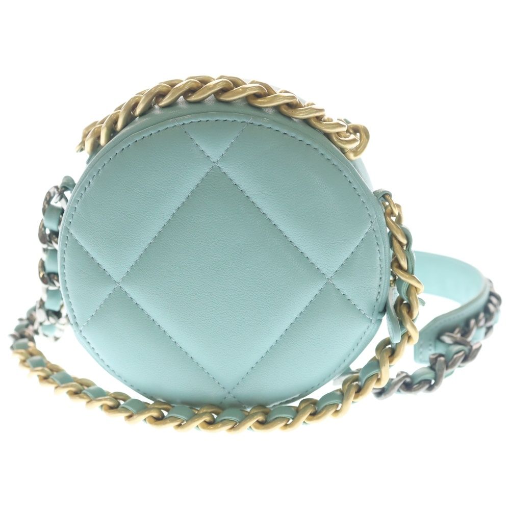 Chanel 19 Round Mini Shoulder Bag Chain Mint Green Lambskin Gold — view 2