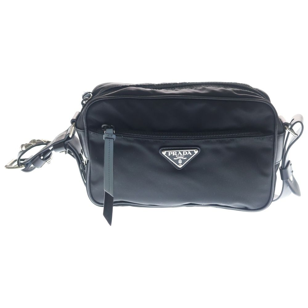 Prada Shoulder Bag Tessuto Studs Black Light Blue Nylon Silver