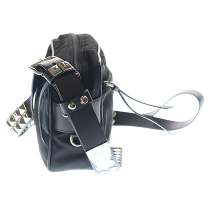Prada Shoulder Bag Tessuto Studs Black Light Blue Nylon Silver — view 3
