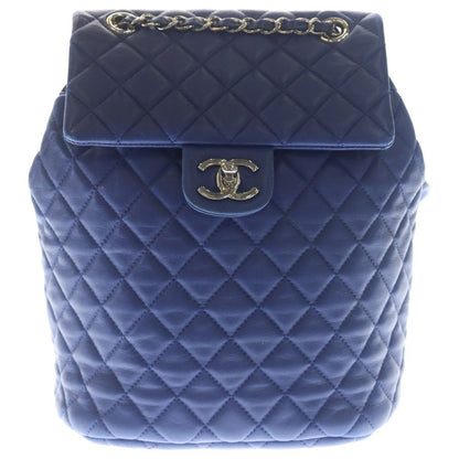 Chanel Chain Shoulder Backpack Blue Lambskin Silver