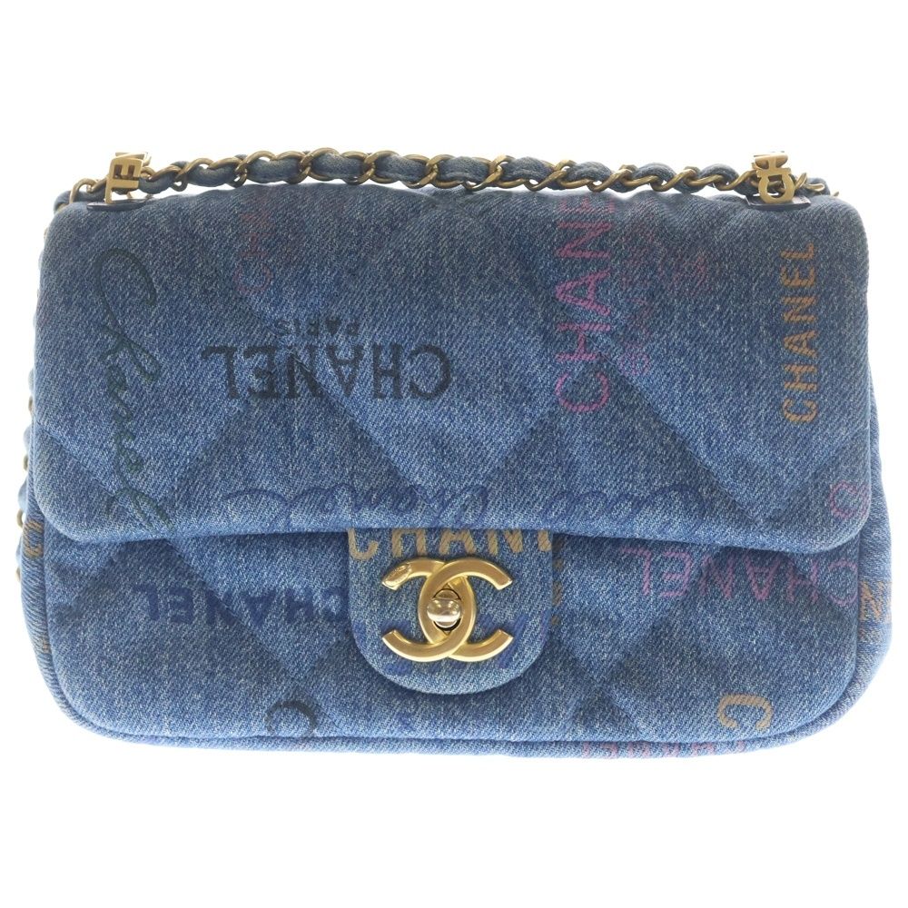 Chanel Quilted S Flap S Chain Shoulder Bag Indigo Blue Denim Gold