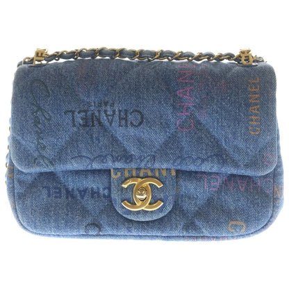 Chanel Quilted S Flap S Chain Shoulder Bag Indigo Blue Denim Gold