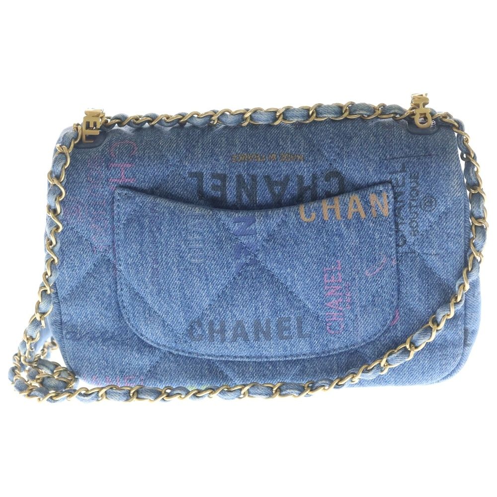 Chanel Quilted S Flap S Chain Shoulder Bag Indigo Blue Denim Gold — view 2