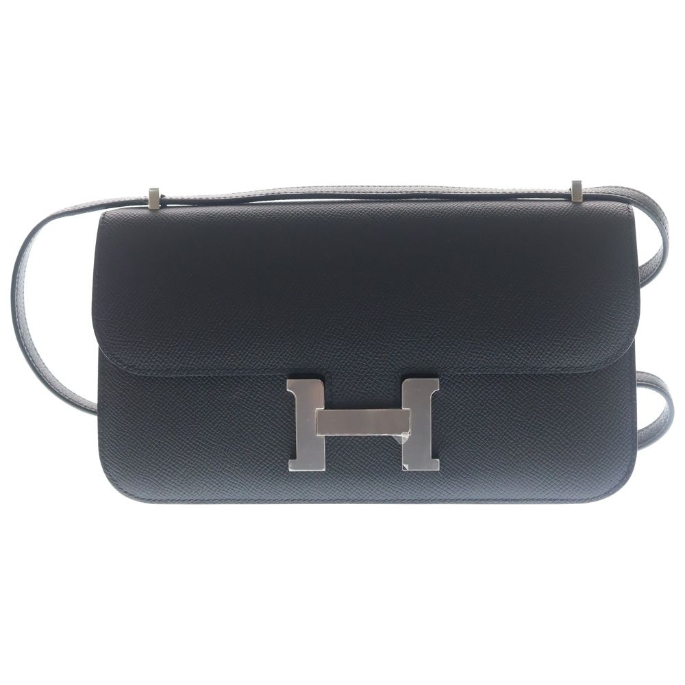 Hermes Constance Elan Epsom Leather Logo Shoulder Bag Silver Black