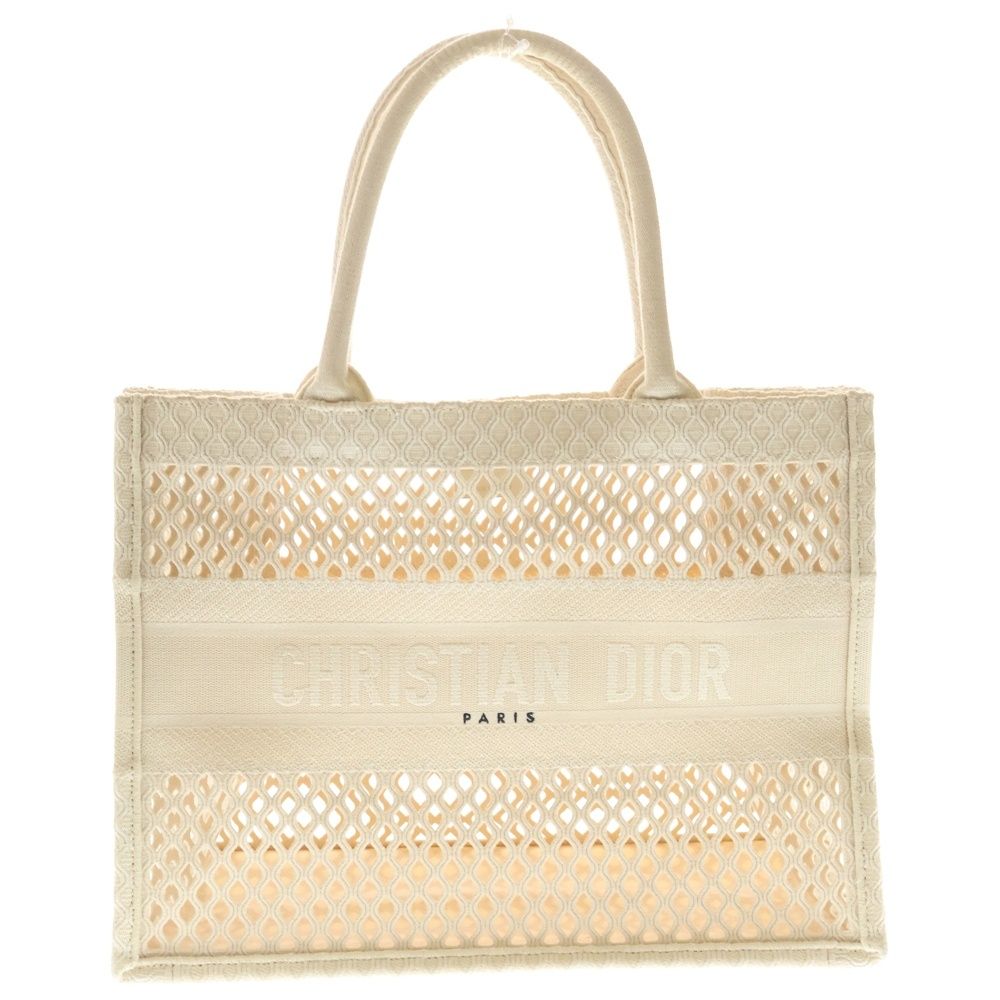 Dior Book Tote Handbag Mesh Ivory Cream Canvas
