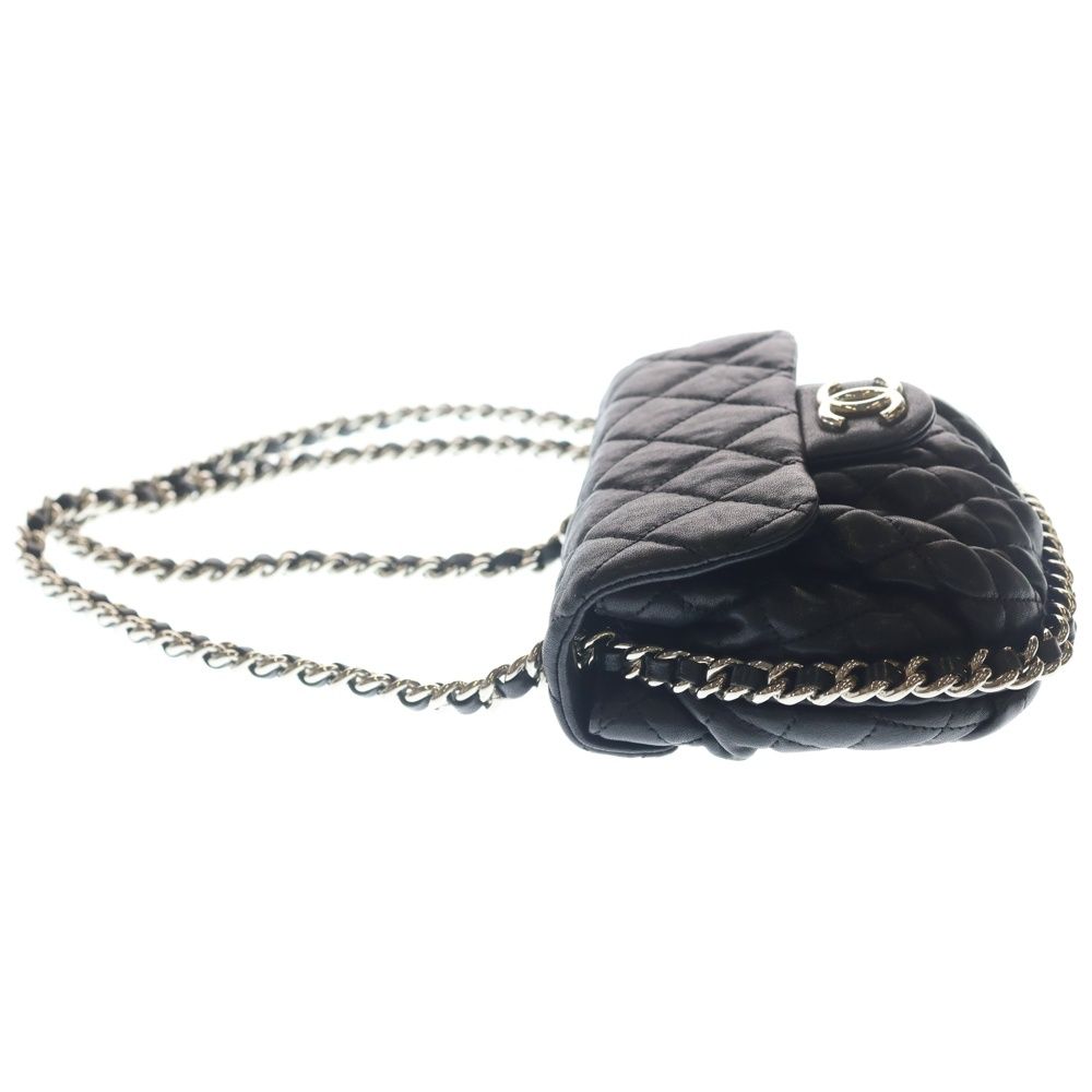 Chanel Luxury Line Quilted Chain Around Mini Shoulder Bag Black Lambskin Silver — view 3