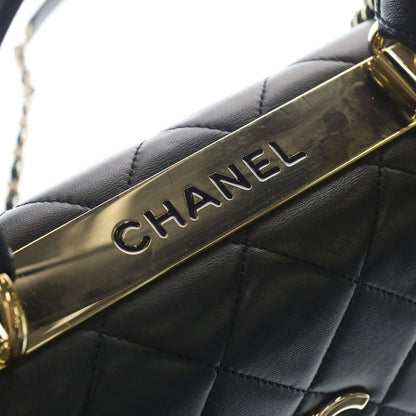 Chanel Top Handle Mini Flap Chain Shoulder Bag Black Lambskin Plate Gold — view 5