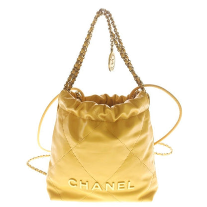 Chanel 22 Mini Yellow Chain Mini Shoulder Bag Calfskin Plate Gold