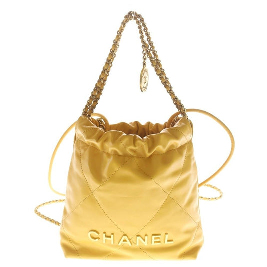 Chanel 22 Mini Yellow Chain Mini Shoulder Bag Calfskin Plate Gold