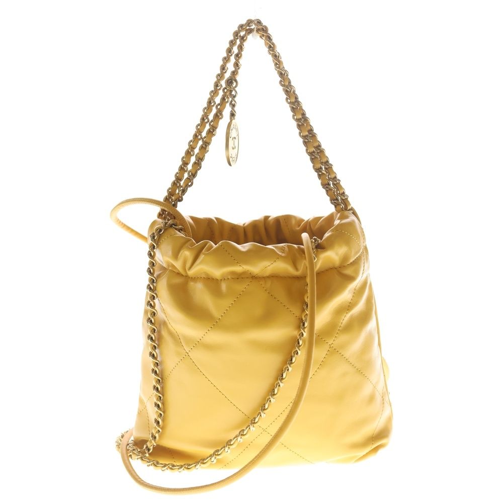 Chanel 22 Mini Yellow Chain Mini Shoulder Bag Calfskin Plate Gold — view 2