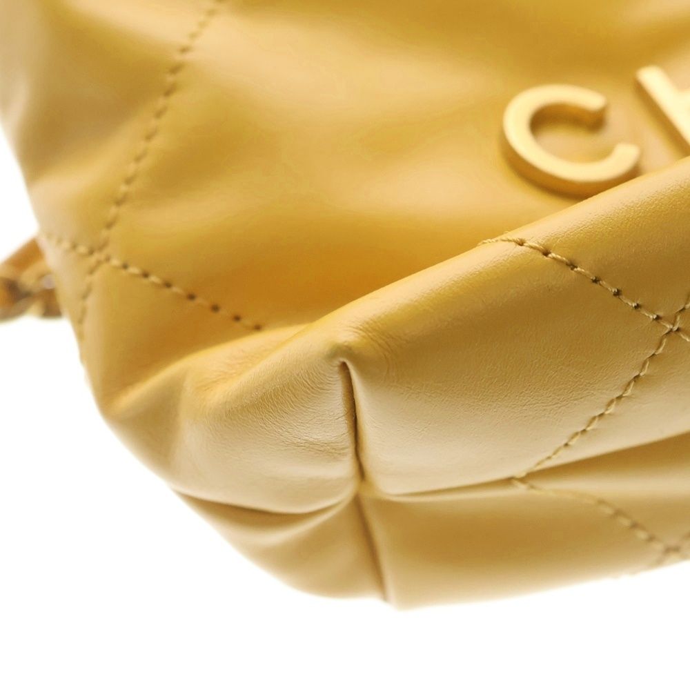 Chanel 22 Mini Yellow Chain Mini Shoulder Bag Calfskin Plate Gold — view 5