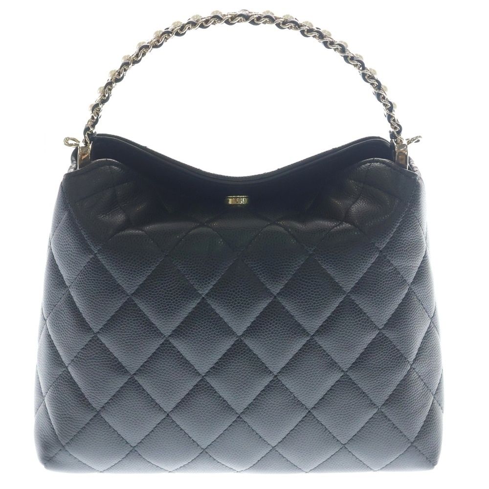 Chanel Top Handle Chain Clutch Mini Shoulder Bag Black Caviar Leather Gold — view 2