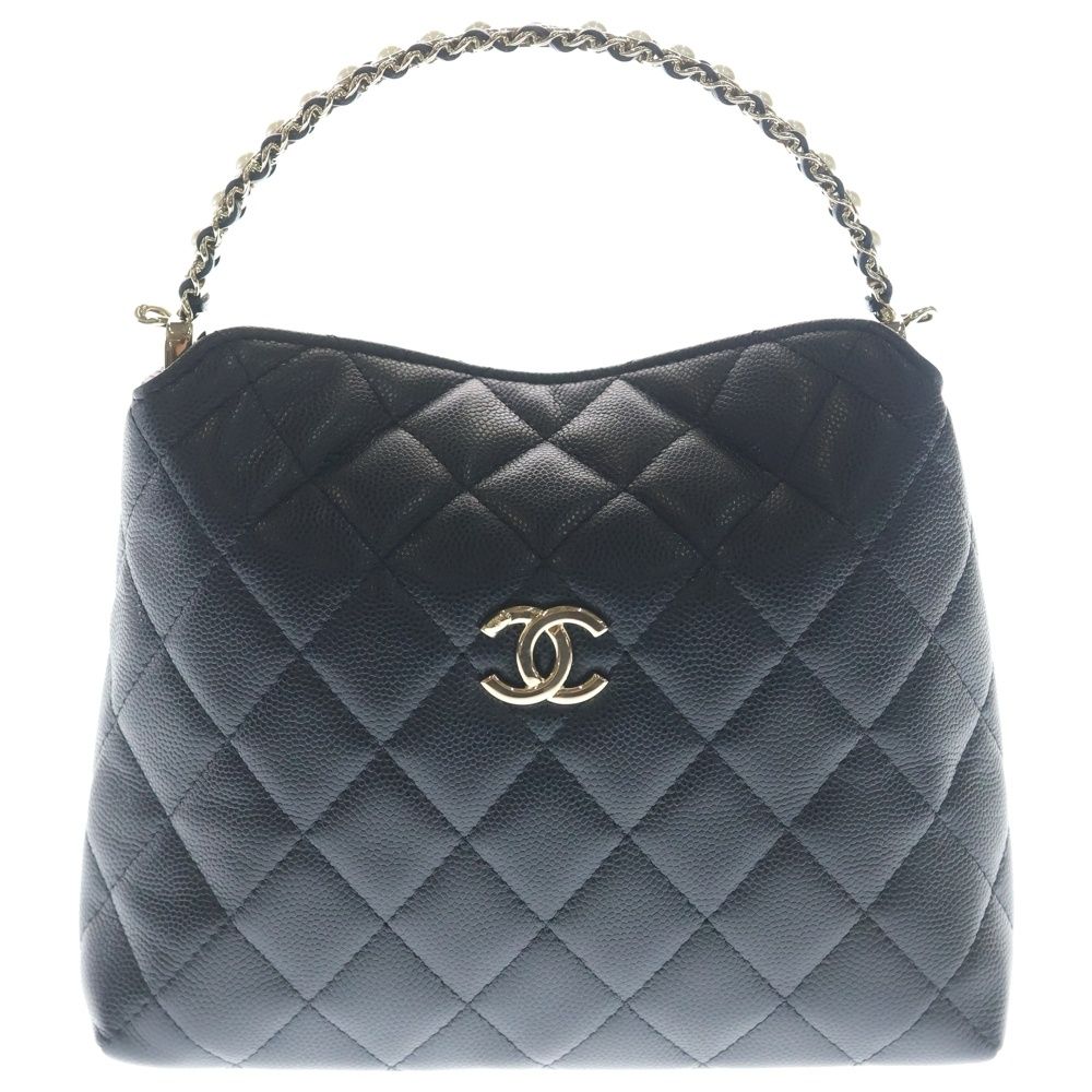 Chanel Top Handle Chain Clutch Mini Shoulder Bag Black Caviar Leather Gold