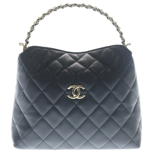 Chanel Top Handle Chain Clutch Mini Shoulder Bag Black Caviar Leather Gold