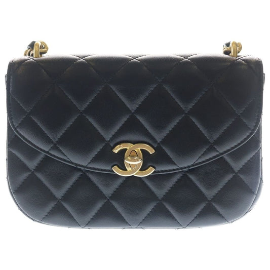 Chanel Quilted Chain Mini Shoulder Bag Black Lamb Gold